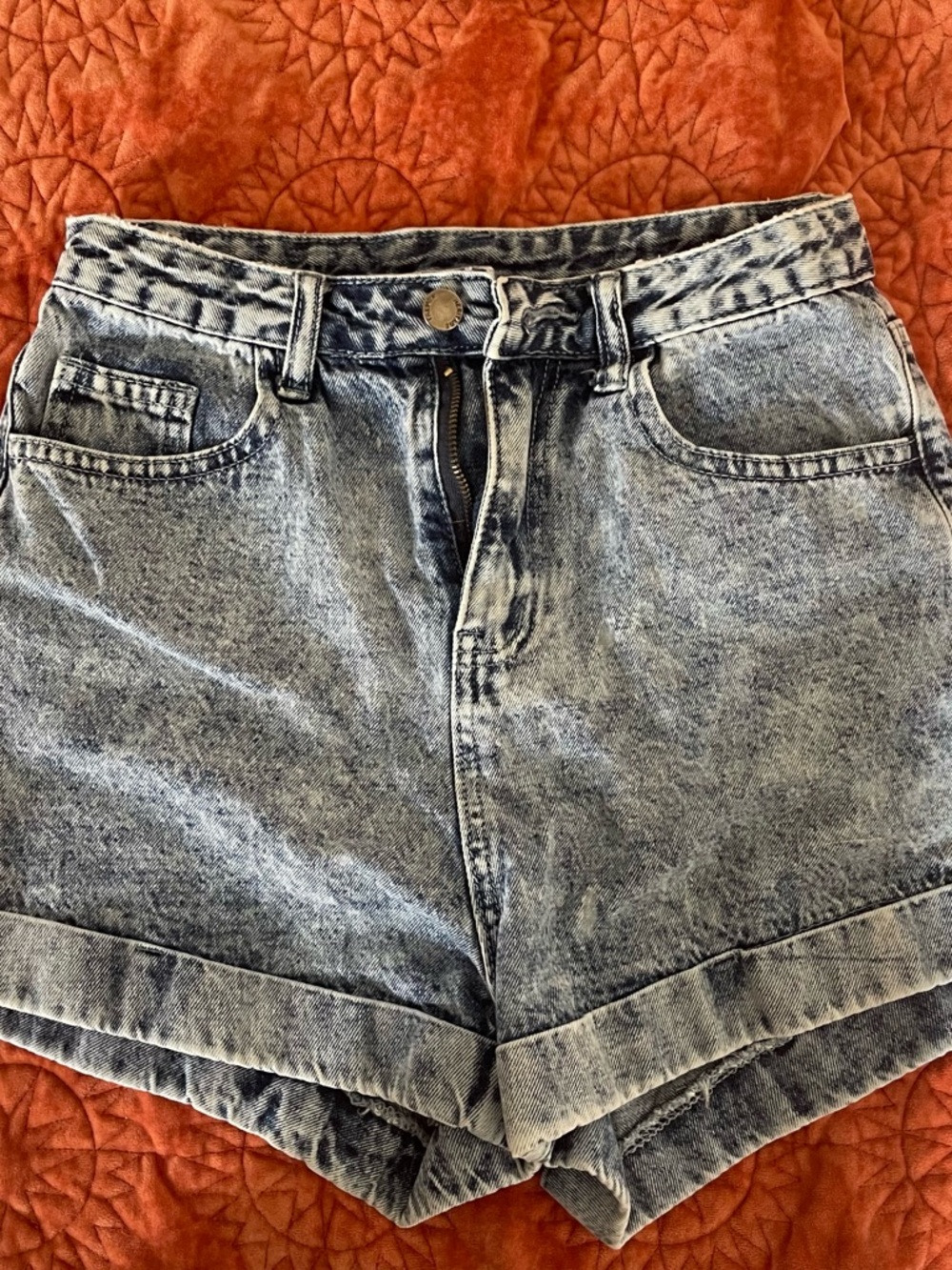 SHEIN High-Waist Acid Wash Denim Shorts - Light Blue